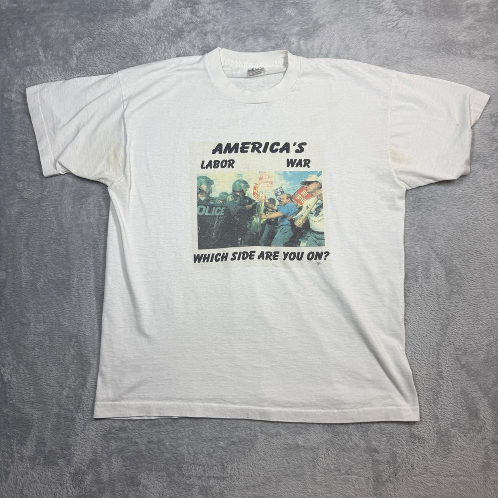 Vintage Best America's Labor War T Shirt XL White Graphic Union Protest 90s